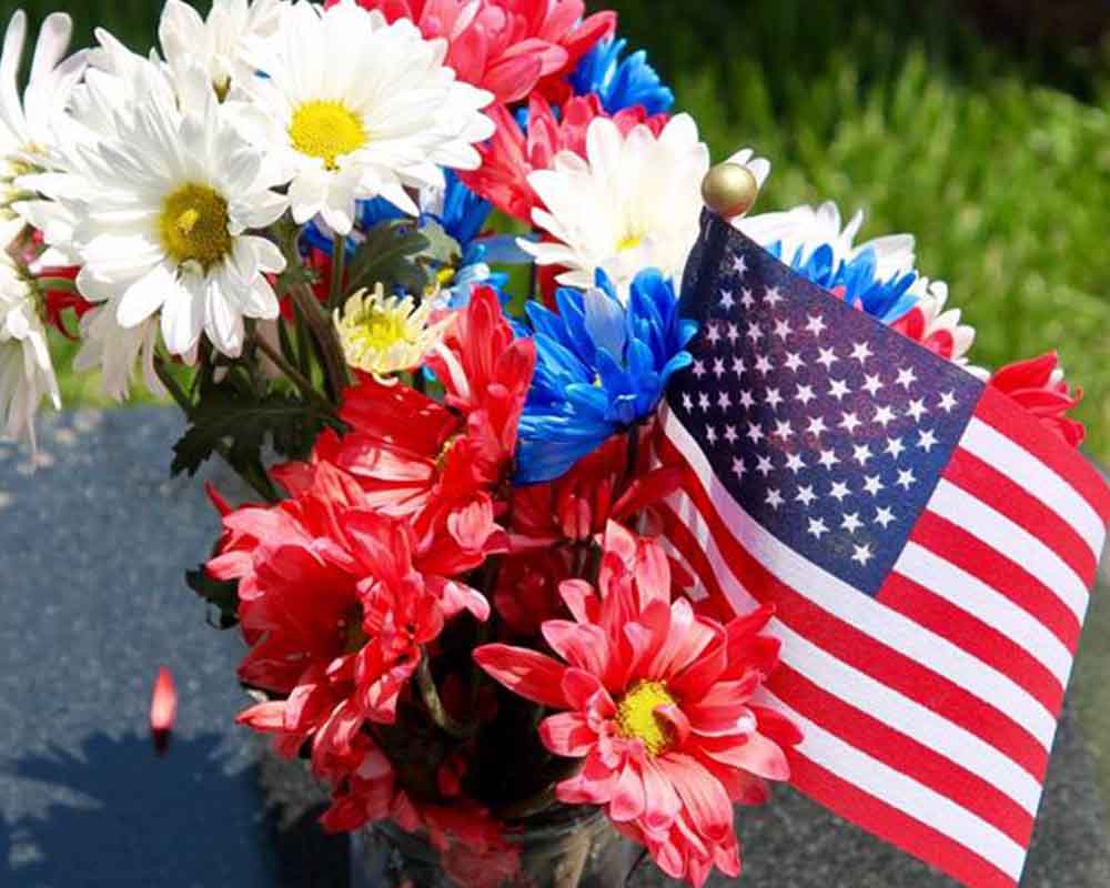 flowers and us flag